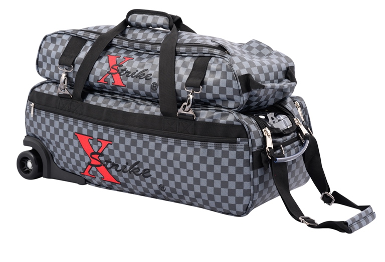 Xstrike New 3Ball Roller Tote Roller Black/Gray Check With tow Strap